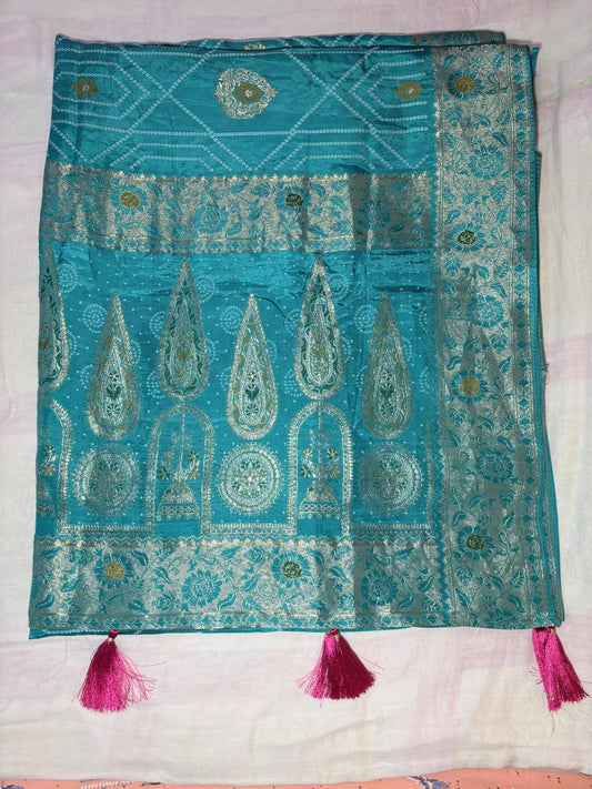 Troika Fashion - Teal Blue HO Silk Paithani Border Meena Bandhej Saree with Intricate Zari Weaving Saree