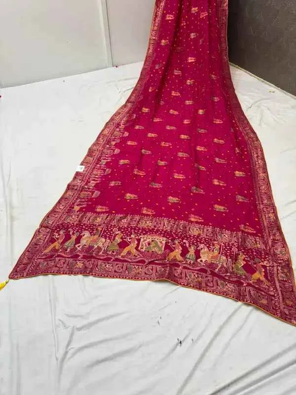 Elegant Rani Pink Dola Silk Saree – Embrace Royalty with Timeless Style