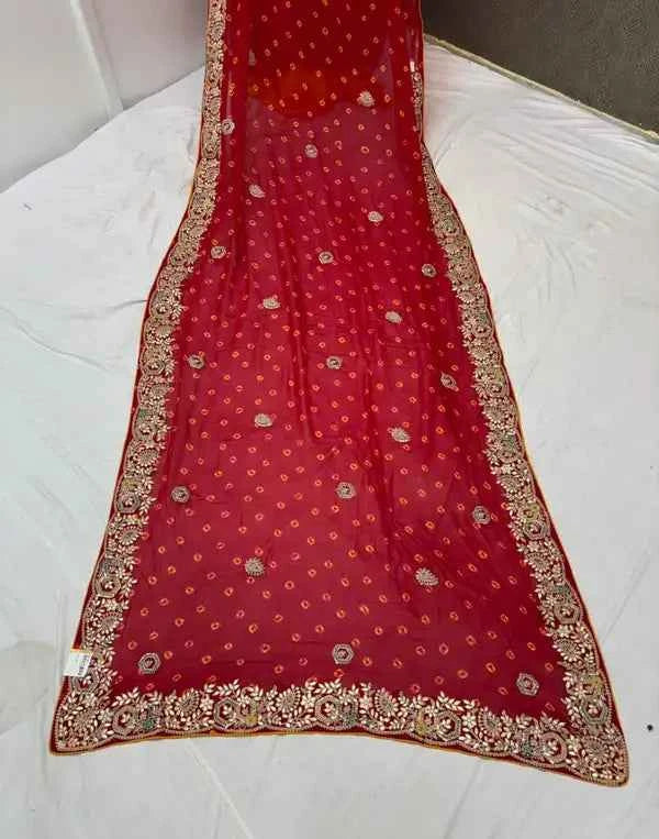 Elevate Your Elegance with the Red Georgette Gota Patti Saree