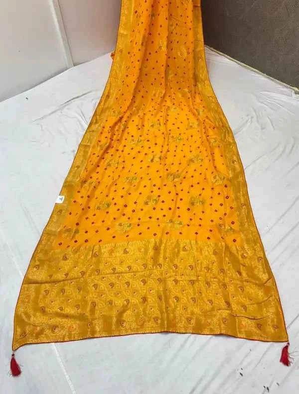 Elevate Your Ethnic Style with Our Mustard Yellow Dola Silk Saree