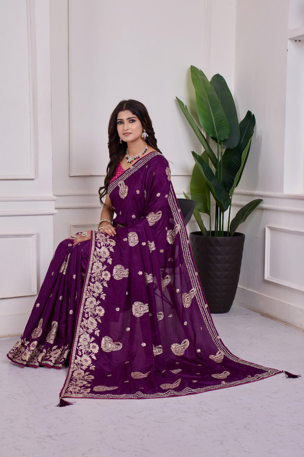 š Troika Fashion ā Purple Dola MX Handwork Saree