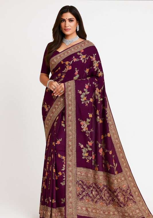 Troika Fashion – Dola Silk Handwork Zardozi & Stone Work Saree