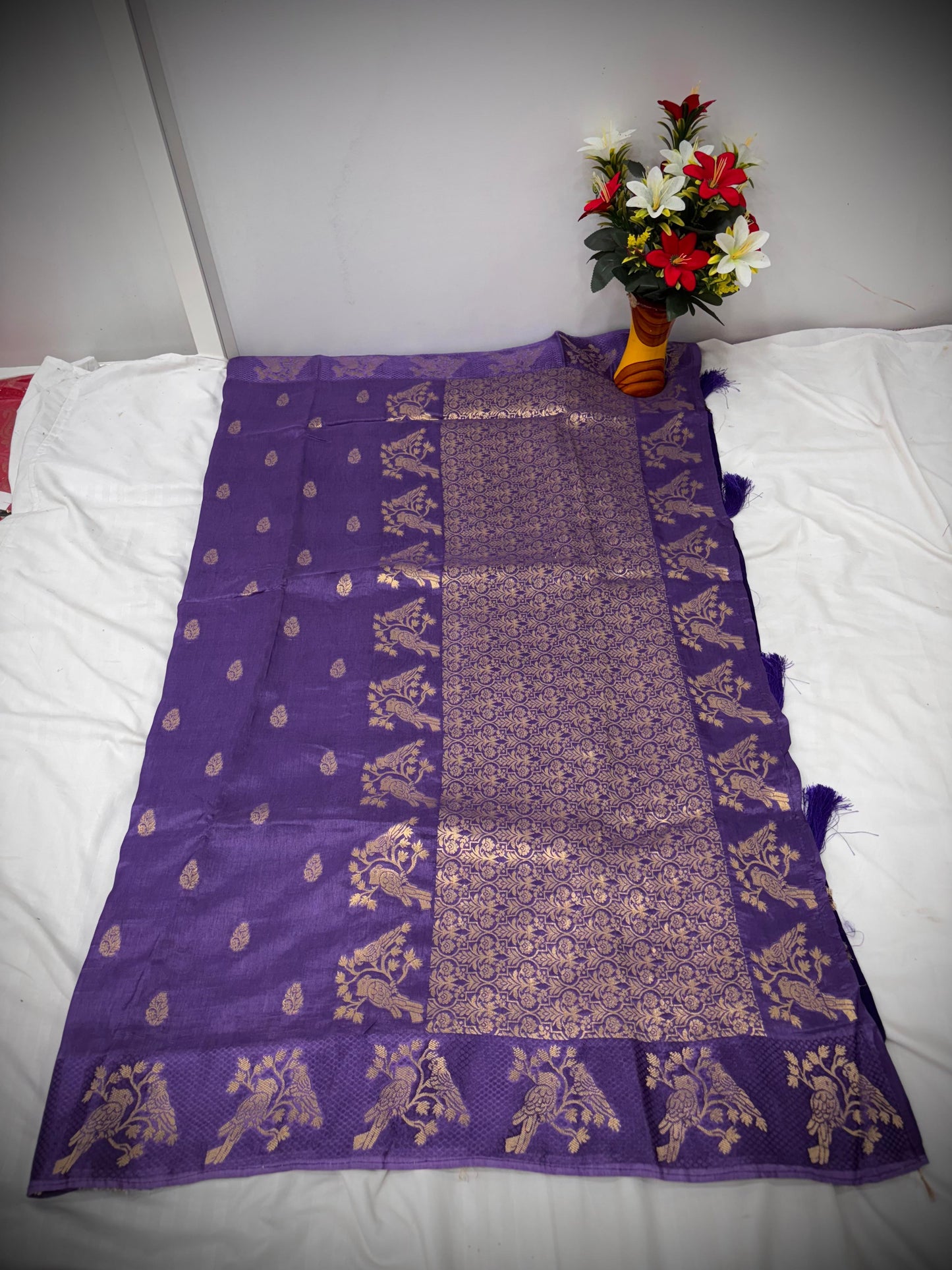 Troika Fashion – Purple Dola Silk Saree with Mina Work & Intricate Zari Weaving