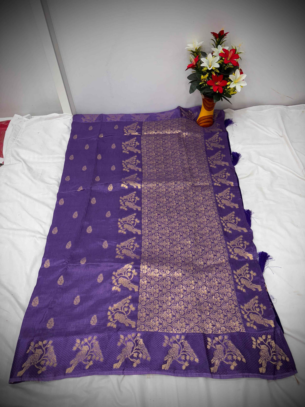 Troika Fashion – Purple Dola Silk Saree with Mina Work & Intricate Zari Weaving