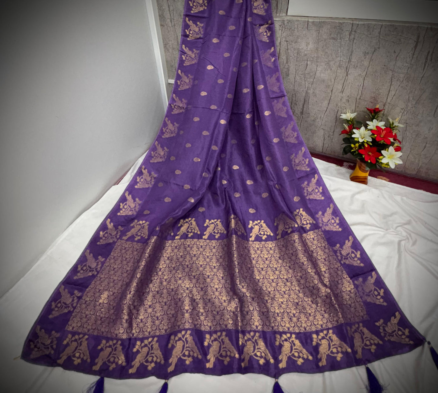 Troika Fashion – Purple Dola Silk Saree with Mina Work & Intricate Zari Weaving