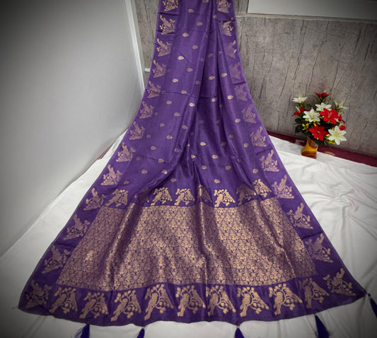 Troika Fashion – Purple Dola Silk Saree with Mina Work & Intricate Zari Weaving