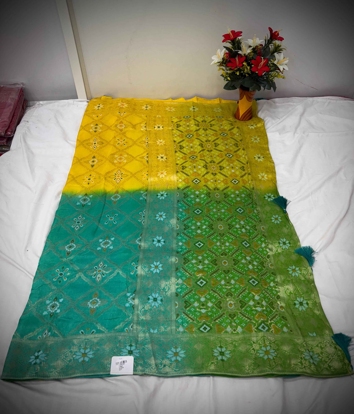 Transform Your Festive Look with Our Exquisite Yellow Green Dola Silk Saree