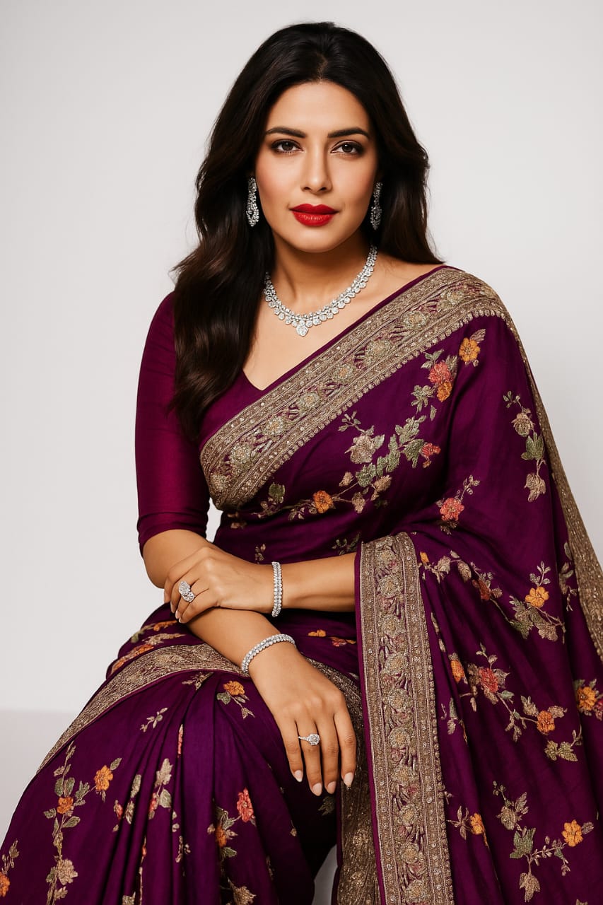 Troika Fashion – Dola Silk Handwork Zardozi & Stone Work Saree