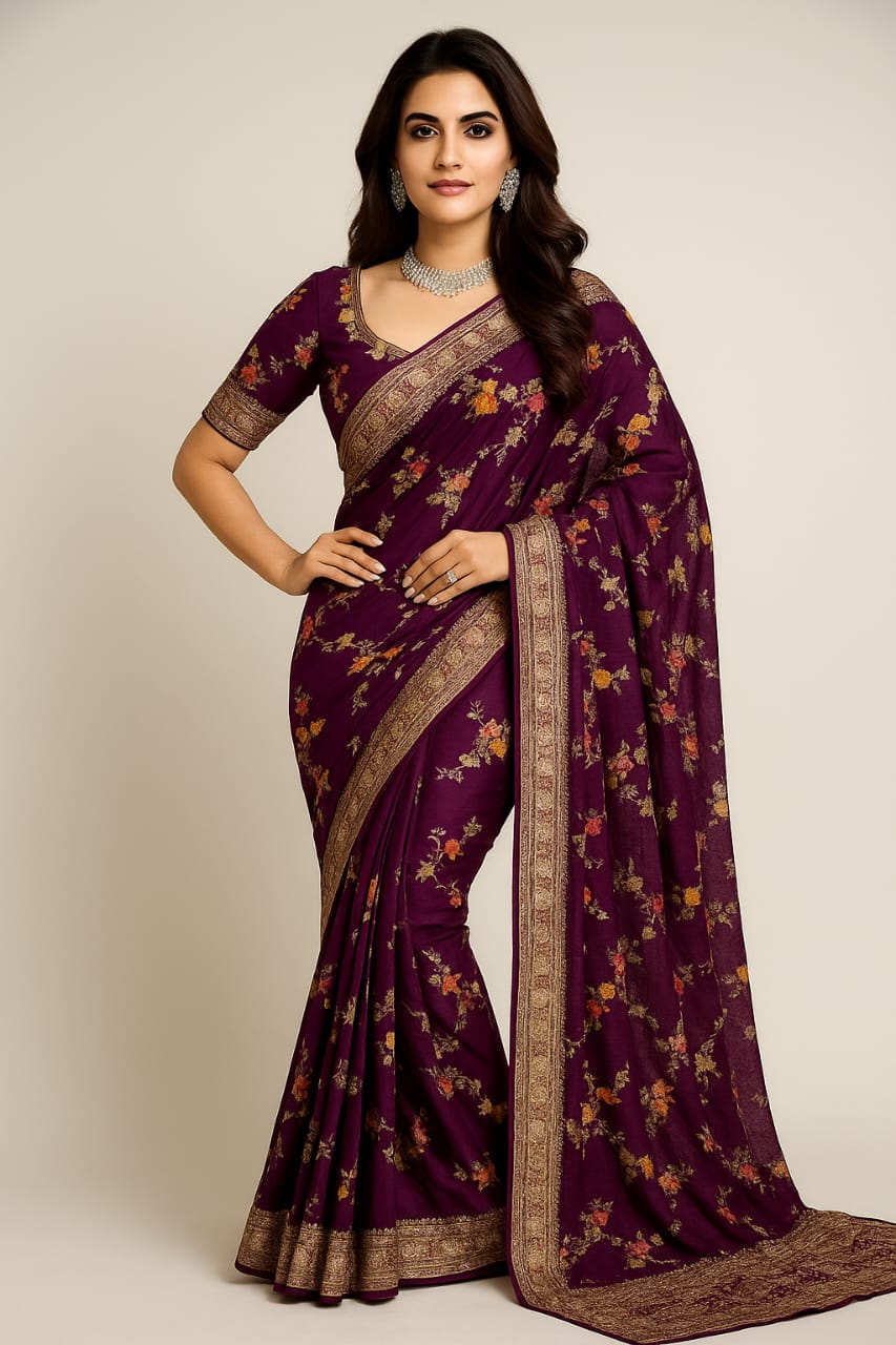 Troika Fashion – Dola Silk Handwork Zardozi & Stone Work Saree