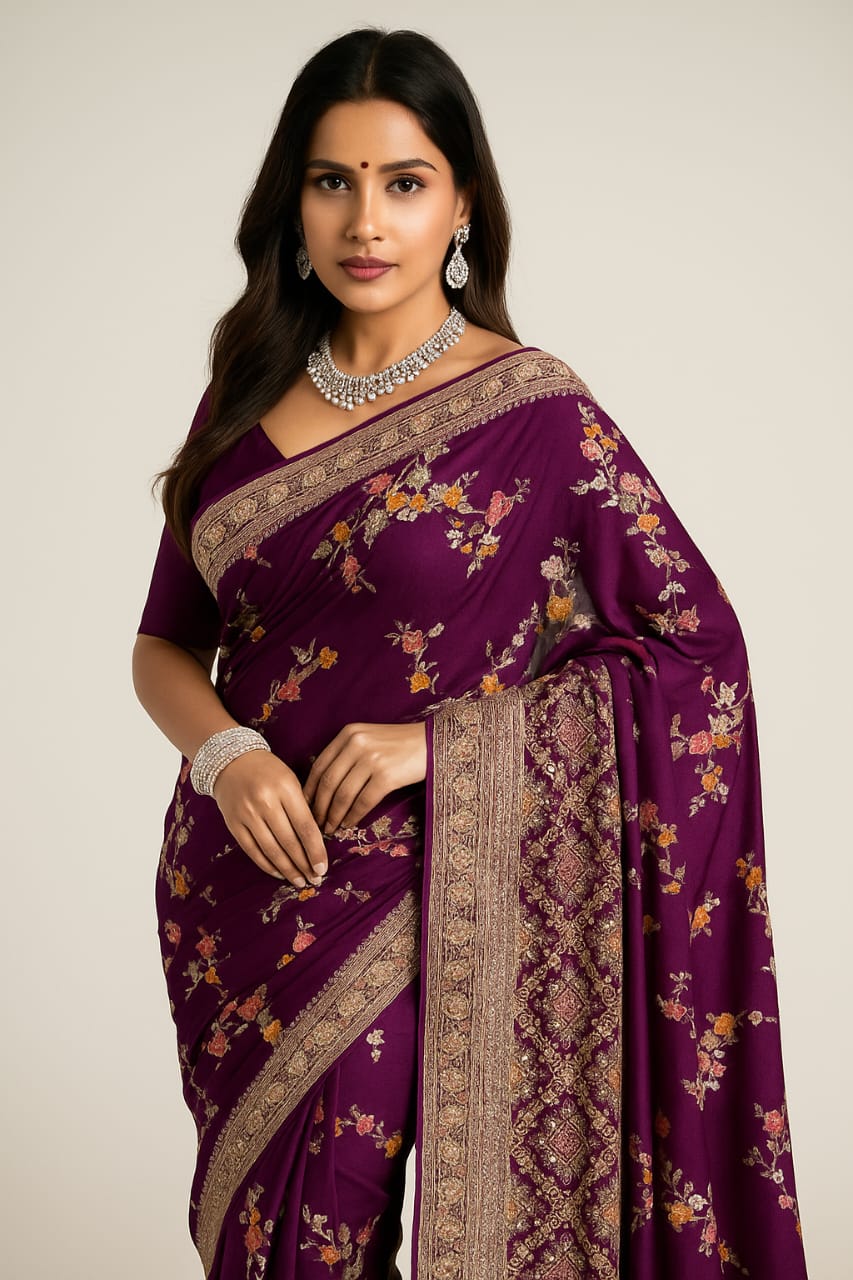 Troika Fashion – Dola Silk Handwork Zardozi & Stone Work Saree