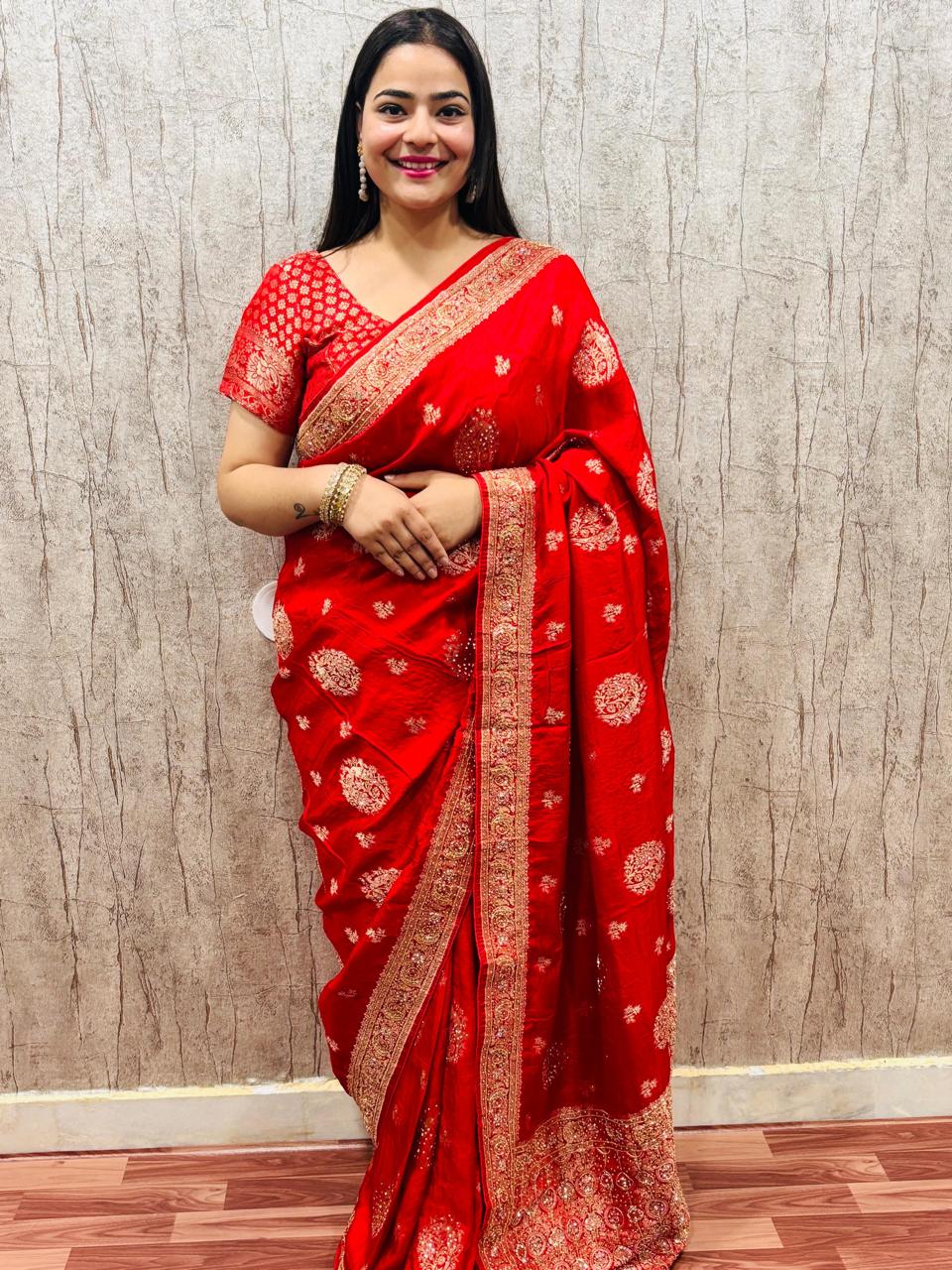 Troika Fashion – Pure Dola Silk Handwork Saree