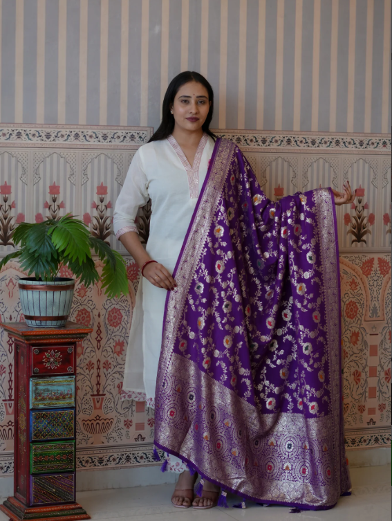 Troika Fashion – Traditional Dola Silk Dupatta with Zari Weaving