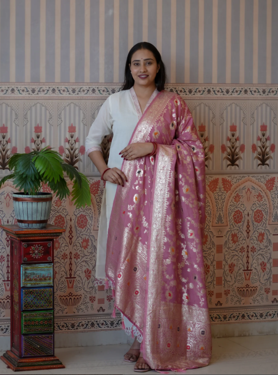 Troika Fashion – Premium Banarasi Style Dola Silk Dupatta