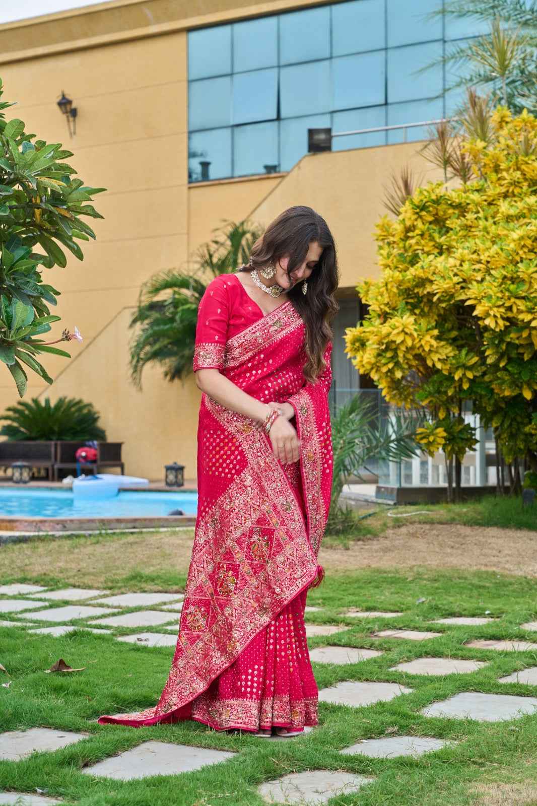 Troika Fashion – HO Silk Beads & Zircon Zardozi Handwork Saree