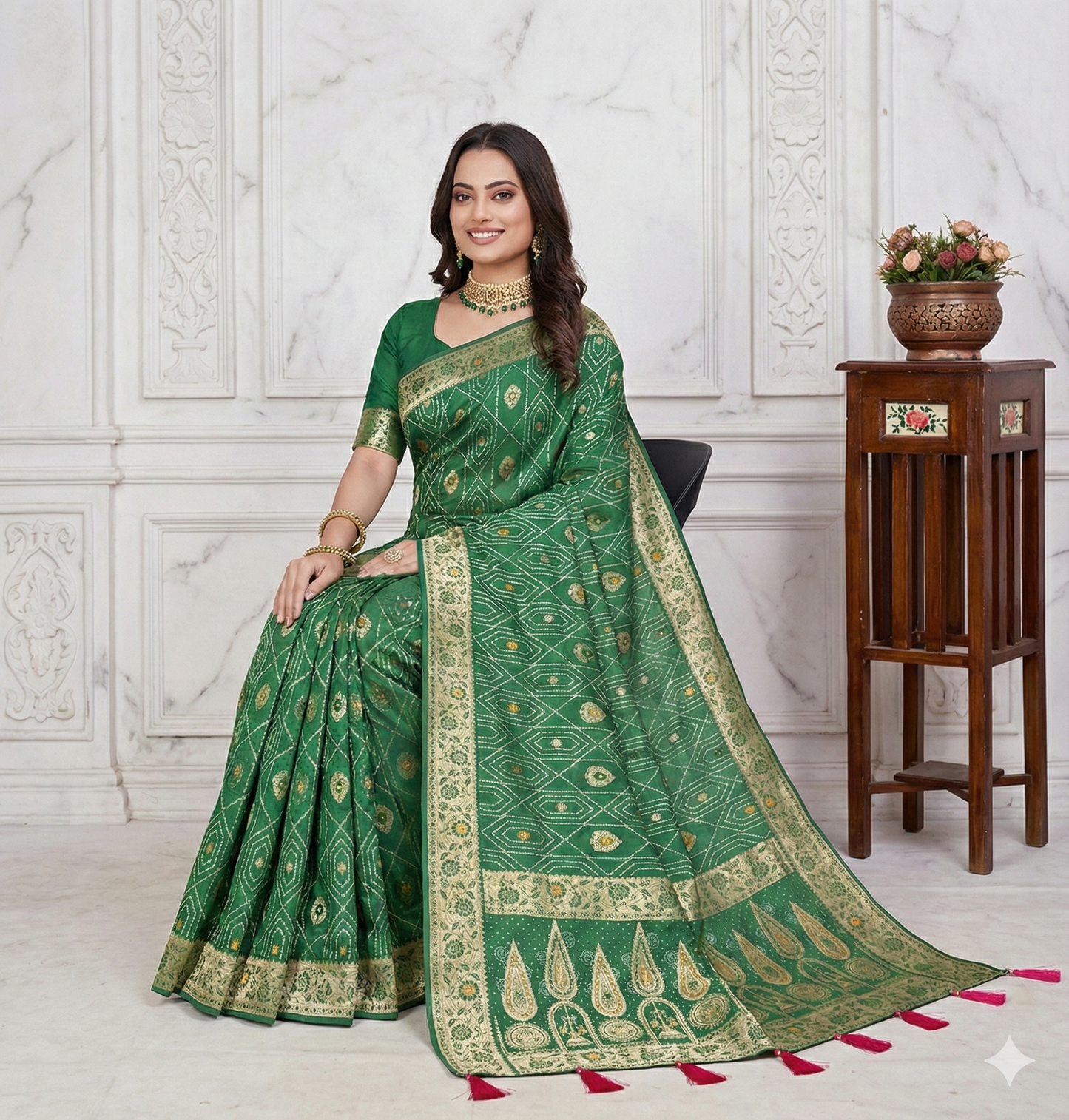❤️ Troika Fashion - HO Silk Paithani Border Meena Bandhej Saree with Intricate Zari Weaving Saree