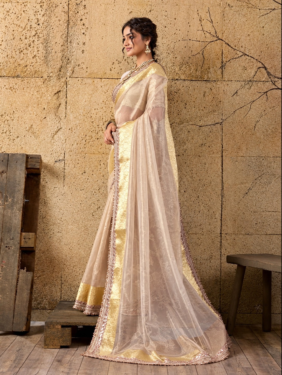 New Elegant Tari Border Tissue Silk Saree Janhvi Kapoor Inspired Edition AST