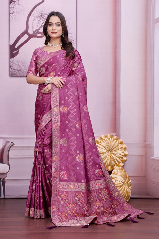 Troika Fashion – Mauve Nylon Satin Siroshi Work Saree