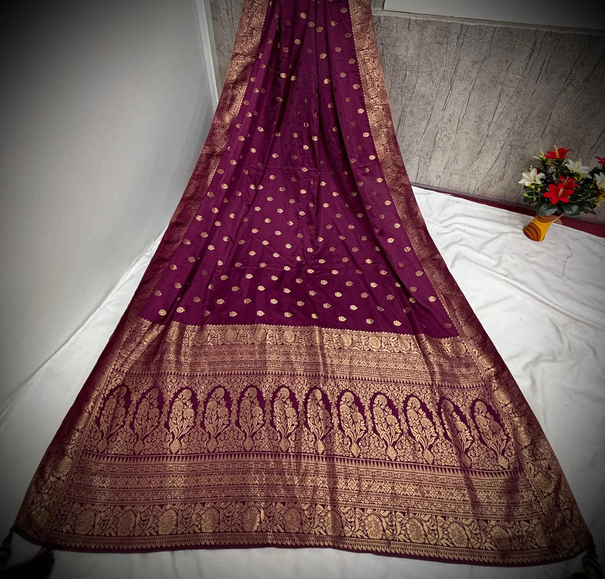 Elevate Your Elegance with Our Royal Purple Satin Saree – Perfect for Festive Celebrations