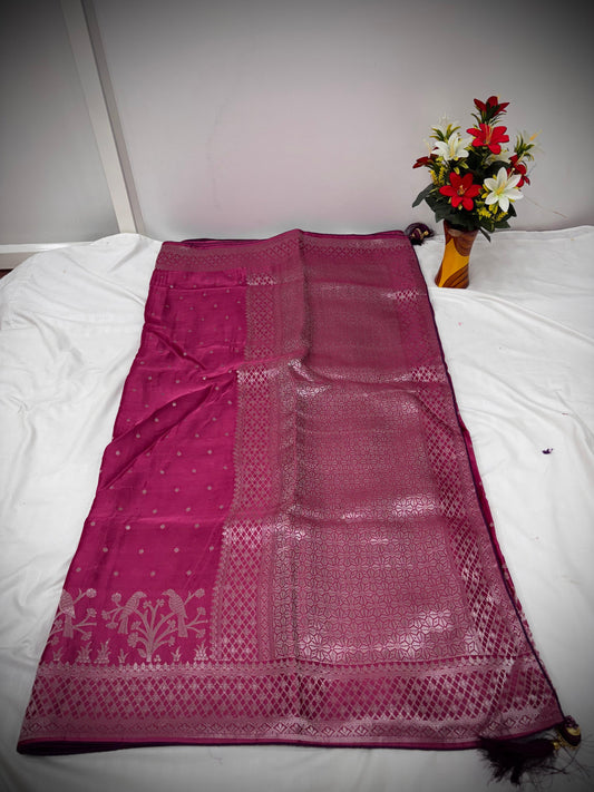 Troika Fashion – Rich Purple Shade Saree Adorned with Shimmering Silver Zari Detailing for Parties & Celebrations