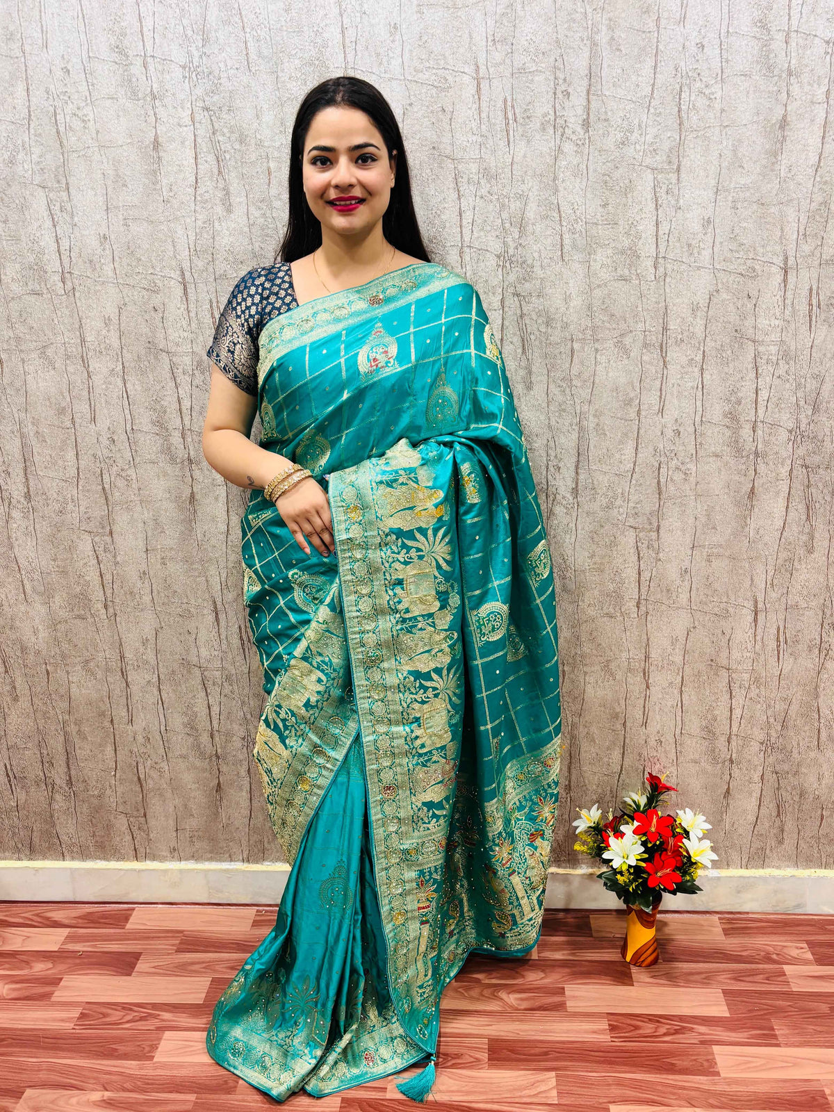 Elegant Teal Blue Handwork Saree - A Statement of Sophistication and Tradition