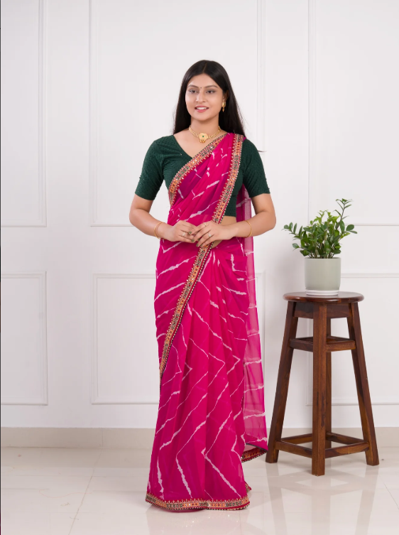 Elegant Georgette Leheriya Gotapatti Saree – Your Perfect Summer Ethnic Wear
