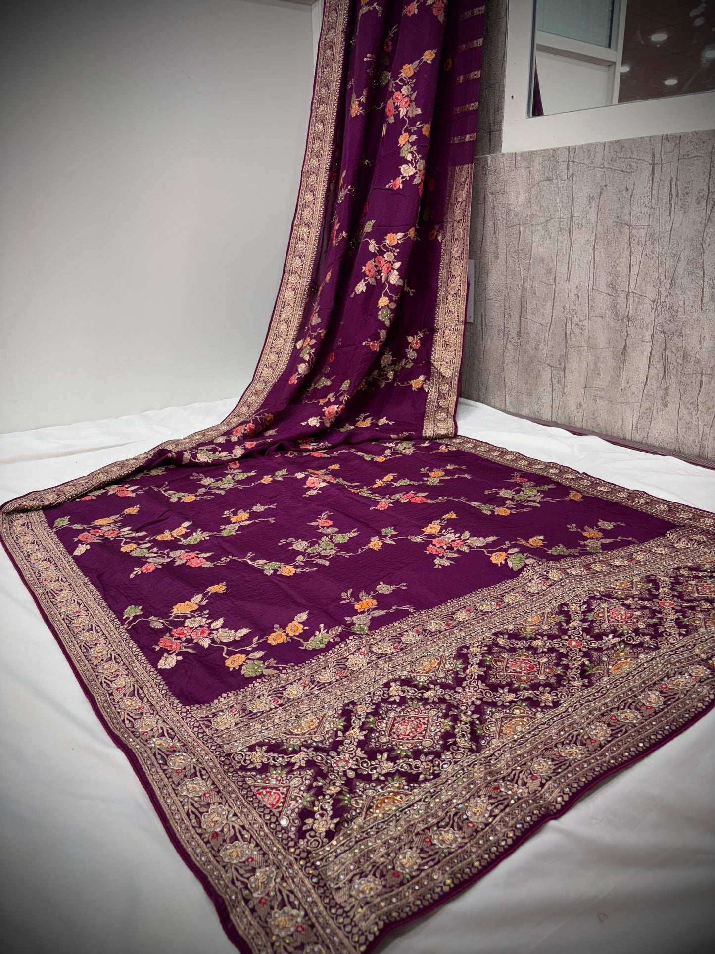 Troika Fashion – Dola Silk Handwork Zardozi & Stone Work Saree