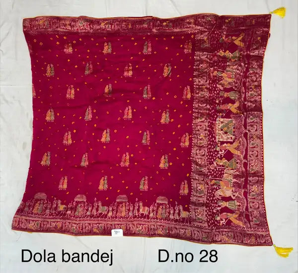 Rani Pink Dola Silk Bandhej Meena Saree For Women