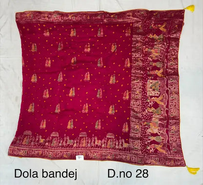Rani Pink Dola Silk Bandhej Meena Saree For Women