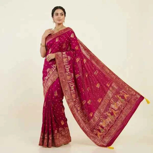 Elegant Rani Pink Dola Silk Saree – Embrace Royalty with Timeless Style