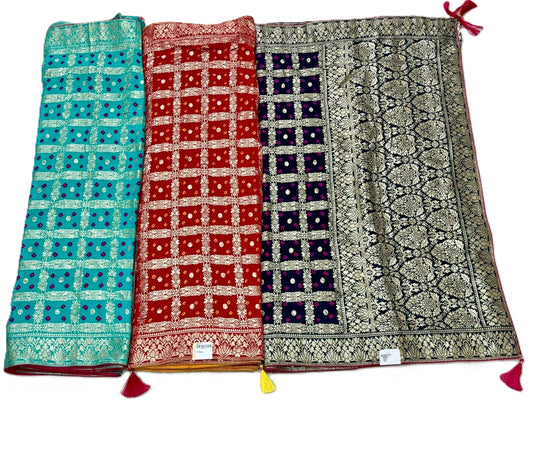 Dola Bandhej Single Zari Saree – Classic Elegance in Traditional Weave