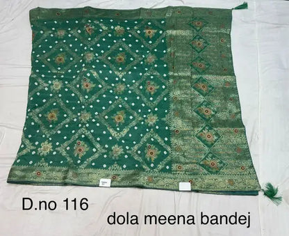 Sea Green Dola Silk Bandhej Meena Saree For Women