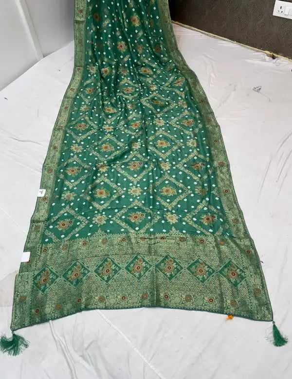 Sea Green Dola Silk Bandhej Meena Saree For Women