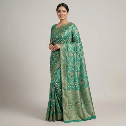 Sea Green Dola Silk Bandhej Meena Saree For Women
