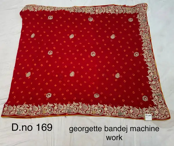Red Georgette Bandhej Gota Patti Saree For Women