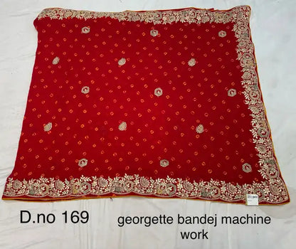 Red Georgette Bandhej Gota Patti Saree For Women