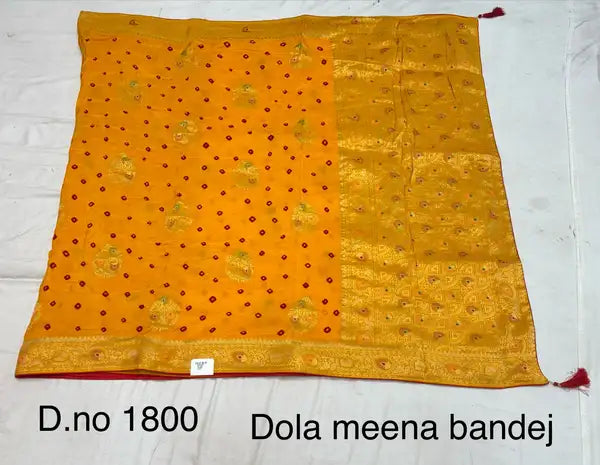 Mustard Yellow Dola Silk Bandhej Meena Saree For Women