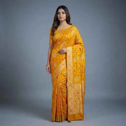 Elevate Your Ethnic Style with Our Mustard Yellow Dola Silk Saree