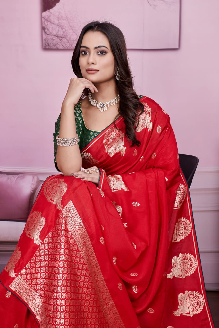 ❤️ Troika Fashion – Classic Festive Red Dola Silk Weaving Zari Saree