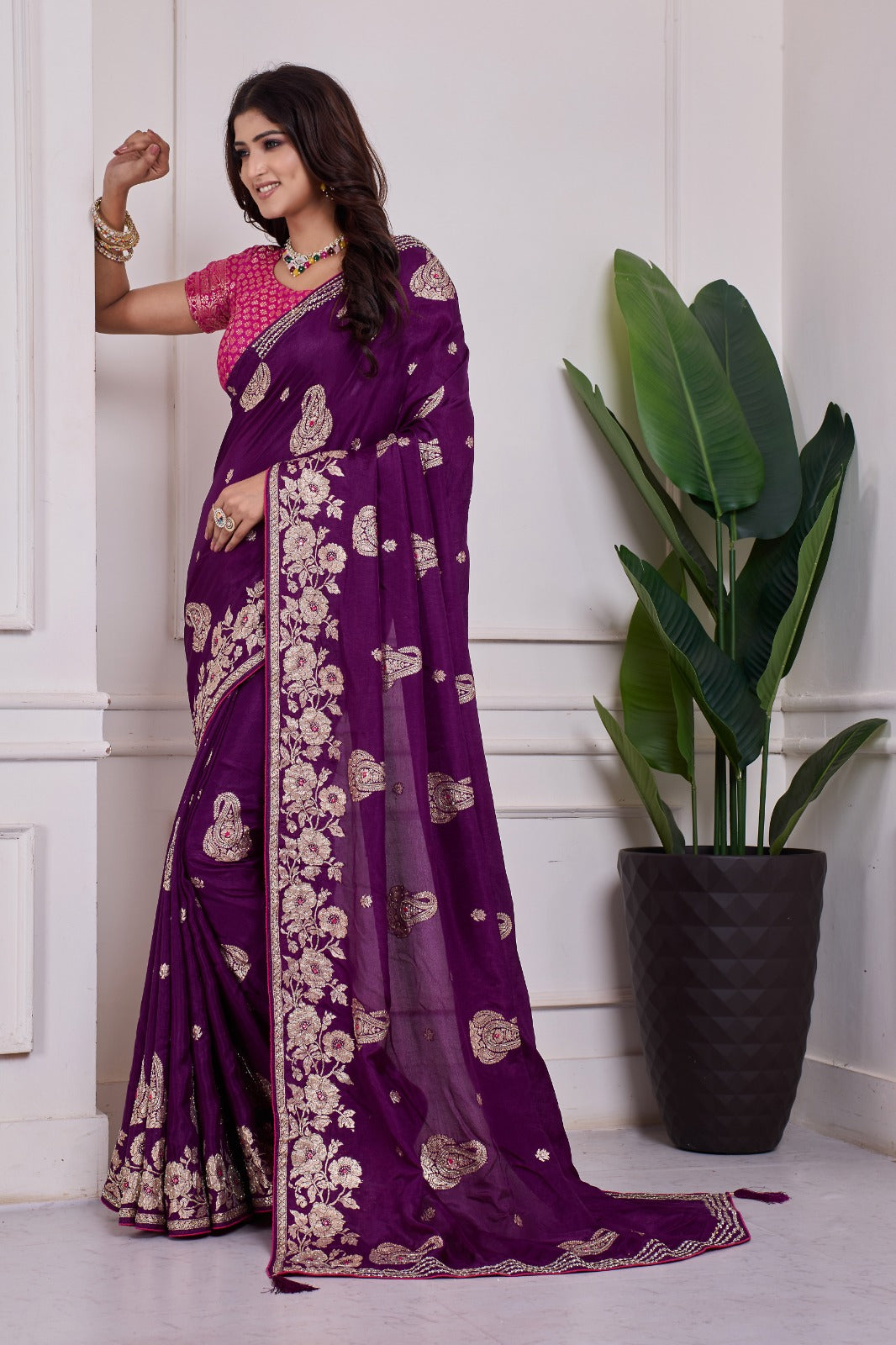 💜 Troika Fashion – Purple Dola MX Handwork Saree