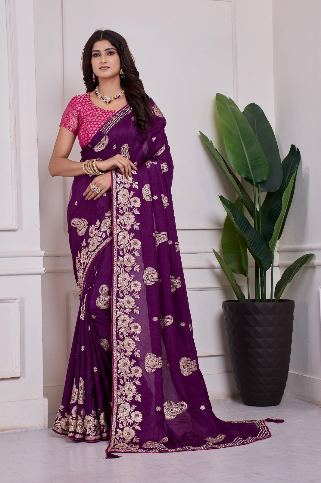 💜 Troika Fashion – Purple Dola MX Handwork Saree