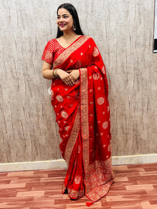 Troika Fashion  – Pure Dola Silk Handwork Saree