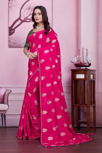 💗 Troika Fashion – Rani Pink Dola Silk MX Buta with Cutdana & Mirror Handwork