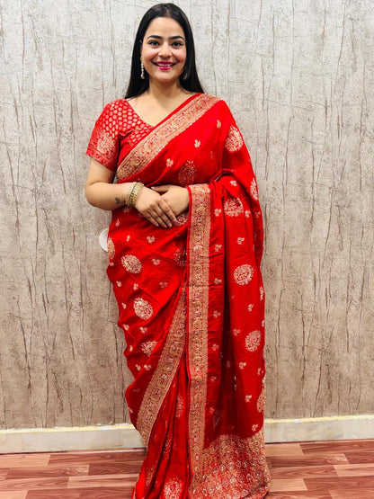 Troika Fashion  – Pure Dola Silk Handwork Saree