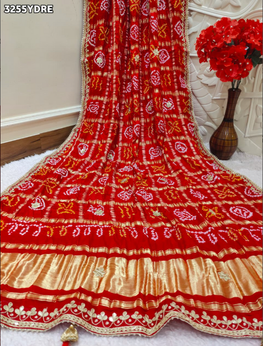 Troika Fashion – Elegant Gaji Silk Bandhani Dupatta with Gota Patti Work
