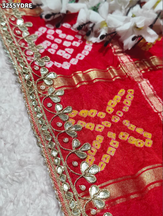 Troika Fashion – Elegant Gaji Silk Bandhani Dupatta with Gota Patti Work