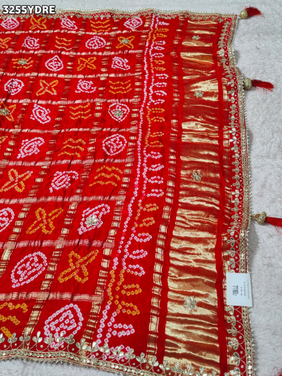 Troika Fashion – Elegant Gaji Silk Bandhani Dupatta with Gota Patti Work