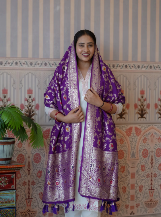 Troika Fashion – Traditional Dola Silk Dupatta with Zari Weaving