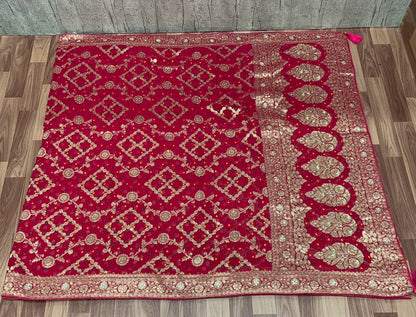 ❤️ Troika Fashion – Deep Red Georgette Khadi Handwork Saree