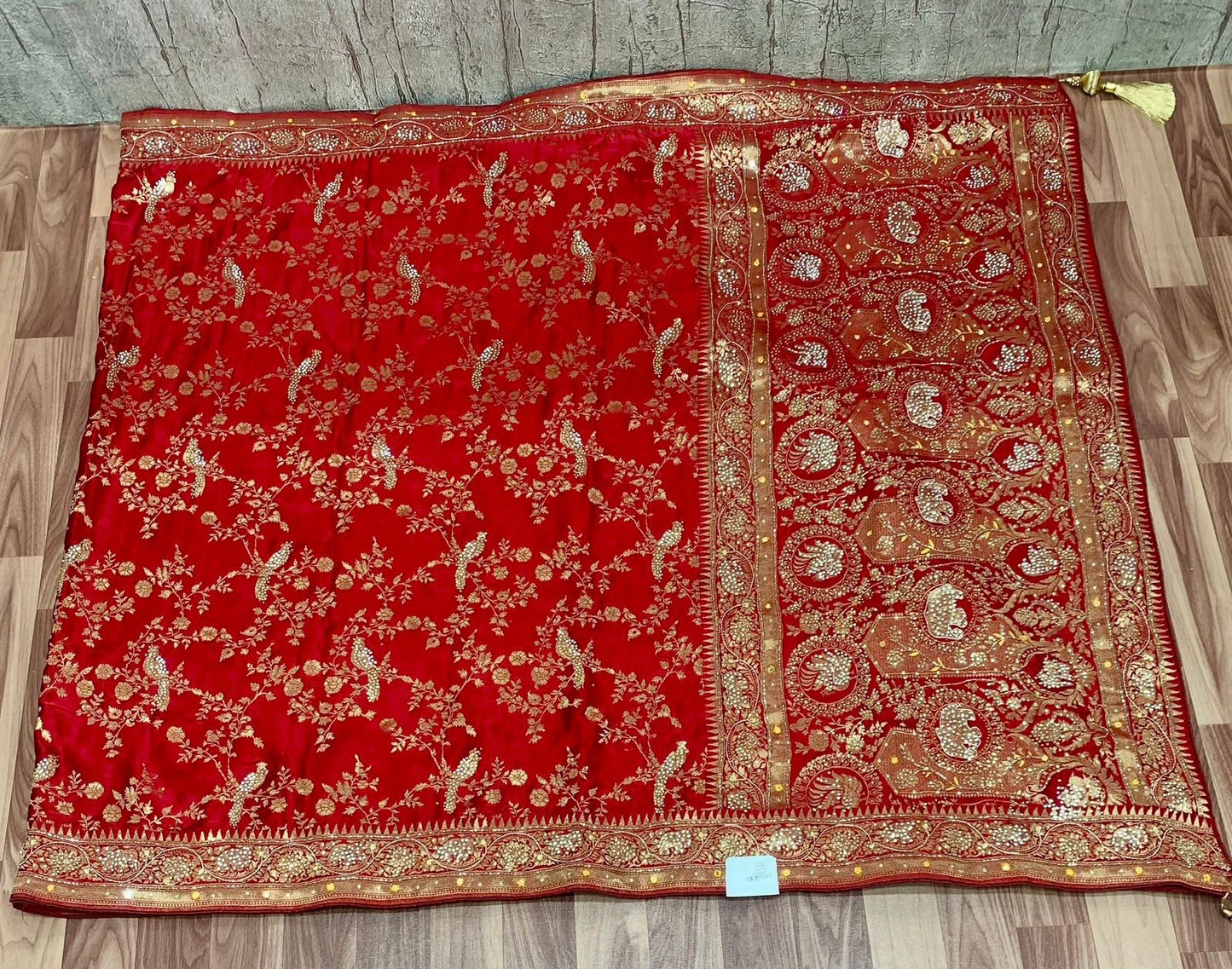 Georgette Khadi Handwork Saree – Royal Red Heritage Bridal Wear