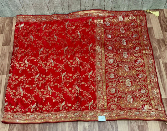 Georgette Khadi Handwork Saree – Royal Red Heritage Bridal Wear